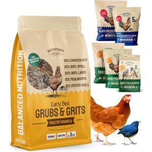 imageHatortempt 5lb Grubs ampamp Grits Organic Chicken Feed  3 Grub Blend with Oyster Shells ampamp Grits  Dried Mealworms for Chickens Plus Large ampamp Small Black Soldier Fly Larvae  Food Designed for Foraging5 Pound Pack of 1