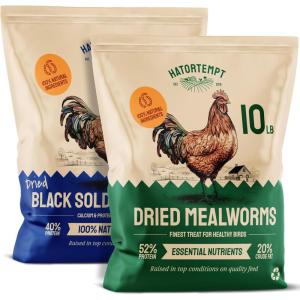 imageHatortempt Chicken Treat Mix  Dried Mealworms 10lb ampamp Black Soldier Fly Larvae for Chickens 10lb  100 Natural Organic Protein Rich Chicken Feed for Laying Hens Ducks Wild Birds  20lb