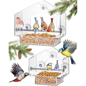 imageHatortempt Window Bird Feeder  Set of 2 Clear Plastic  SquirrelProof Design with Strong Suction Cups  Wild Bird Feeders for Outdoors ampamp Backyard Birding ampamp Wildlife Viewing