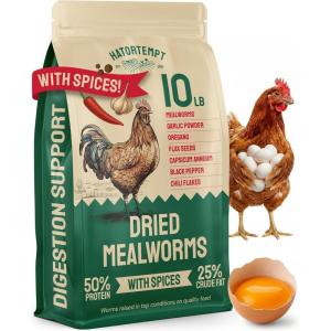 imageHatortempt Spiced Dried Mealworms for Chickens 10lb  HighProtein Organic Chicken Feed Supplement  with Digestive Support Poultry Herbs
